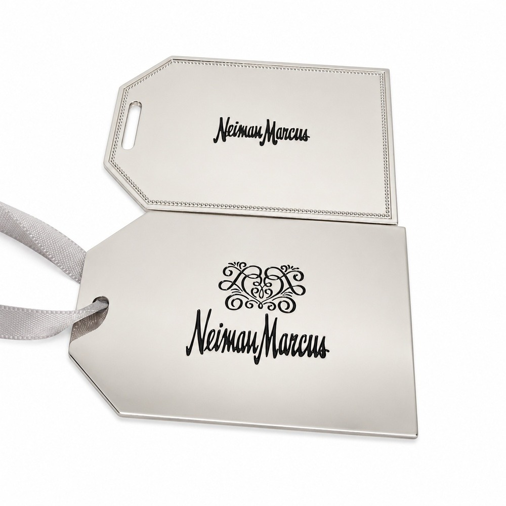 Neiman Marcus OS Metal Gift Tags Silver Heart of Giving Holiday Ornaments Set 2